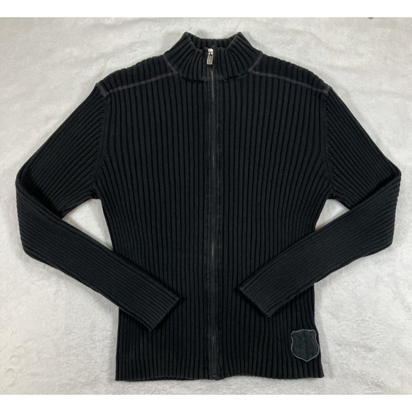 G by Guess Ribbed Long Sleeve Zip-Up Sweater Black Women's Size XL Preppy Y2K - Picture 1 of 11